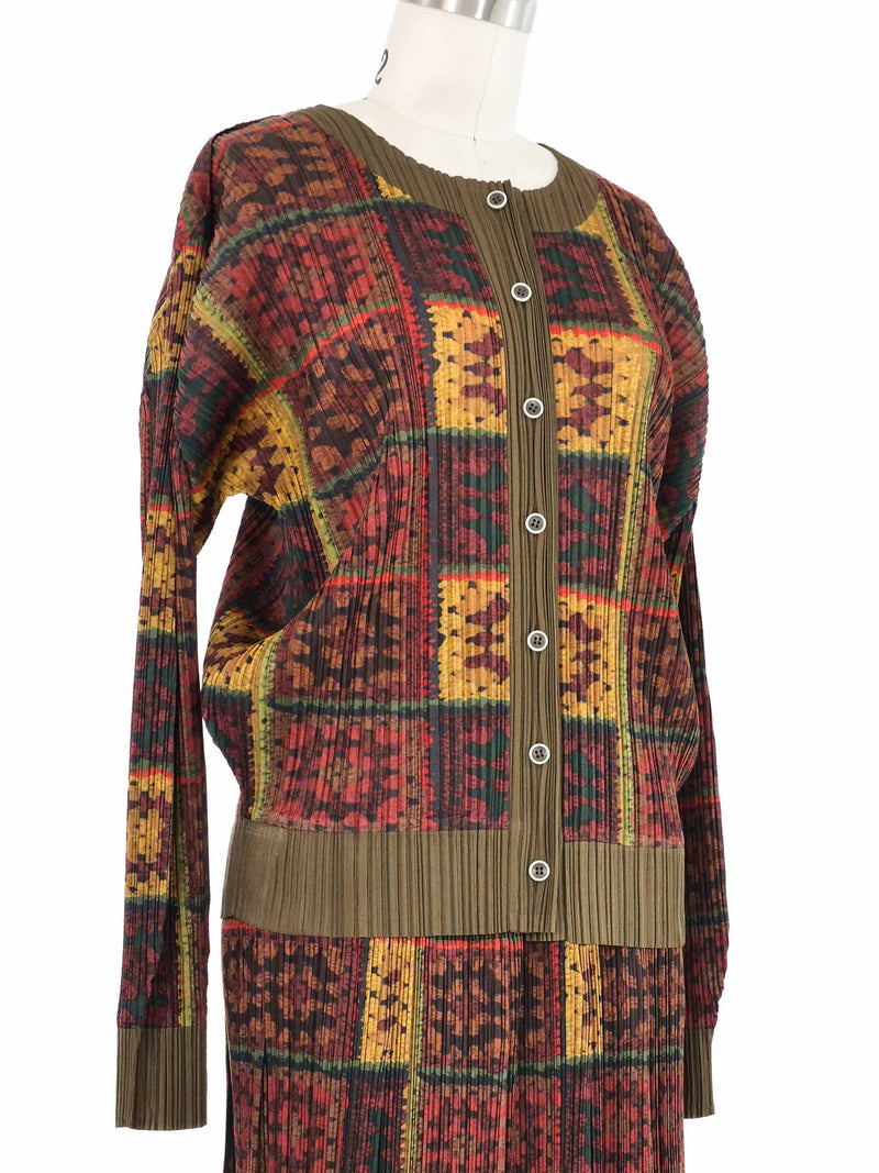 Issey Miyake Pleats Please Granny Square Print Skirt Ensemble Suit arcadeshops.com