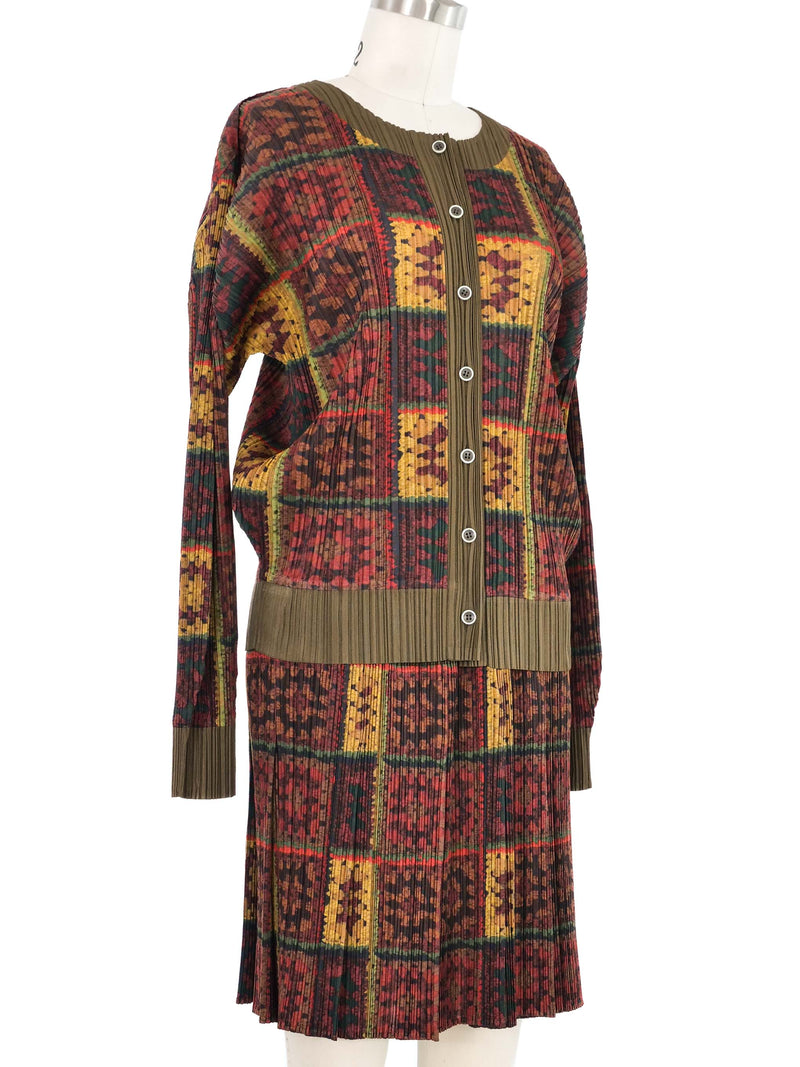 Issey Miyake Pleats Please Granny Square Print Skirt Ensemble Suit arcadeshops.com