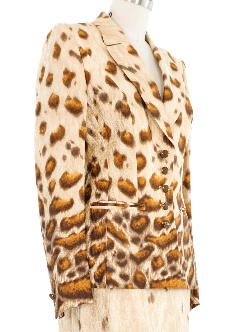 Escada Watercolor Animal Print Satin Skirt Suit Suit arcadeshops.com