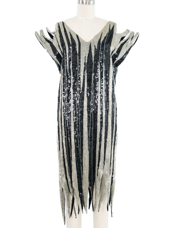 Bead and Sequin Cut Out Fringe Dress