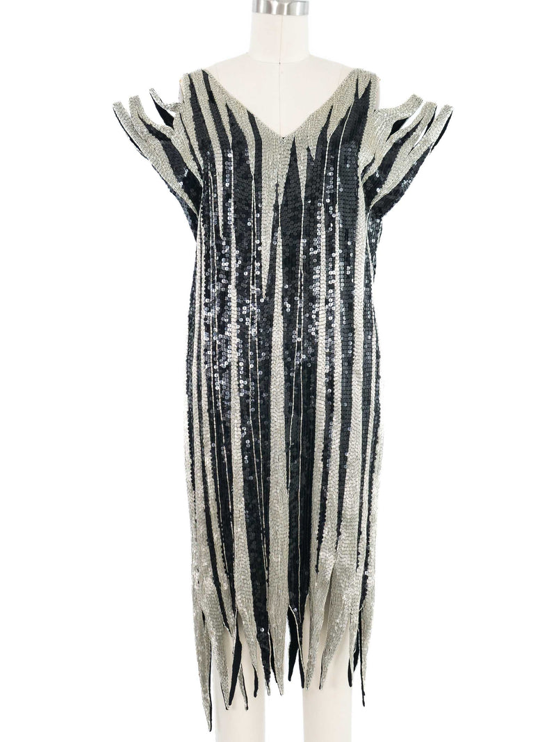 Bead and Sequin Cut Out Fringe Dress