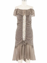 2000s Valentino Dot Print Off Shoulder Silk Dress
