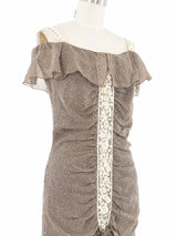 2000s Valentino Dot Print Off Shoulder Silk Dress