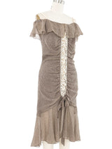 2000s Valentino Dot Print Off Shoulder Silk Dress