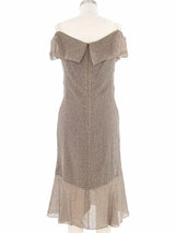 2000s Valentino Dot Print Off Shoulder Silk Dress