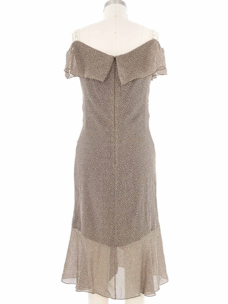 2000s Valentino Dot Print Off Shoulder Silk Dress