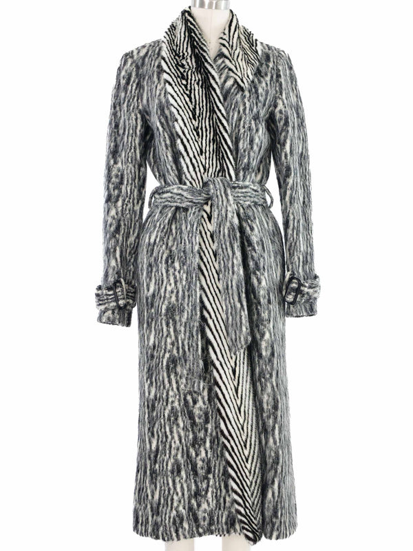 Fur Trimmed Black and White Wool Coat Outerwear arcadeshops.com