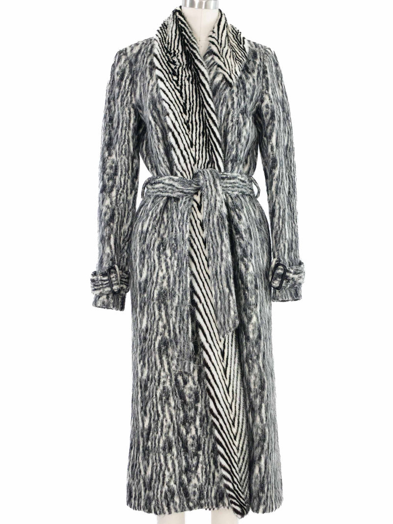 Fur Trimmed Black and White Wool Coat Outerwear arcadeshops.com