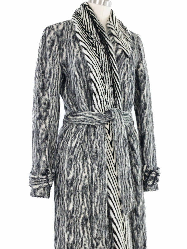 Fur Trimmed Black and White Wool Coat Outerwear arcadeshops.com