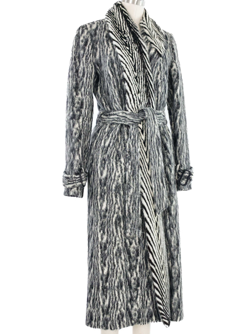 Fur Trimmed Black and White Wool Coat Outerwear arcadeshops.com