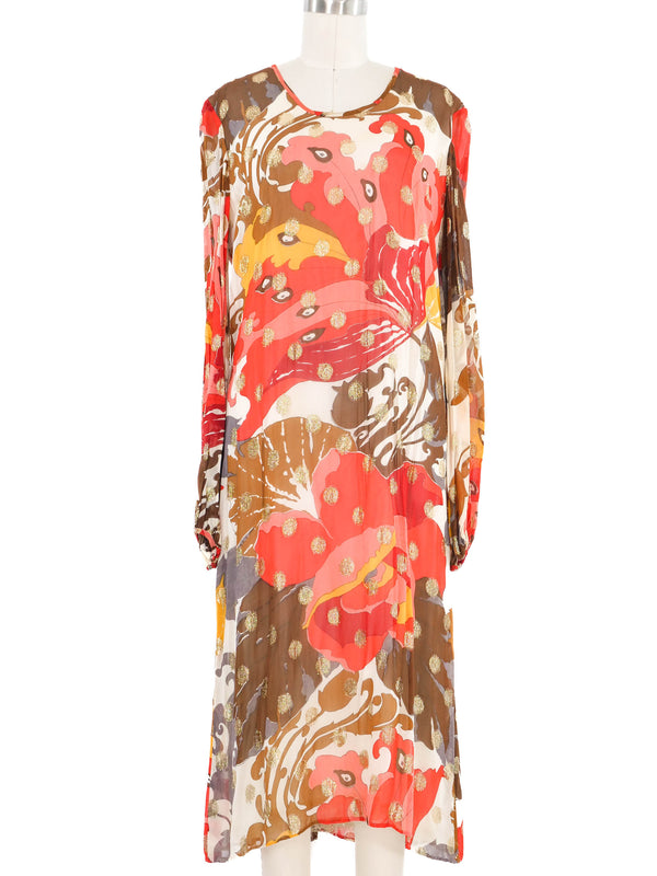 Metallic Accented Printed Chiffon Dress Dress arcadeshops.com