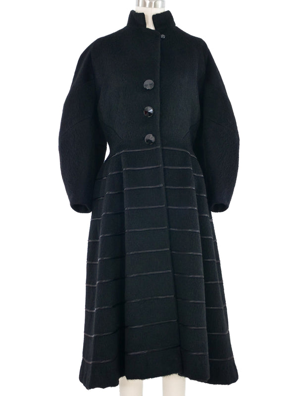 1950s Black Satin Striped Fit & Flare Coat