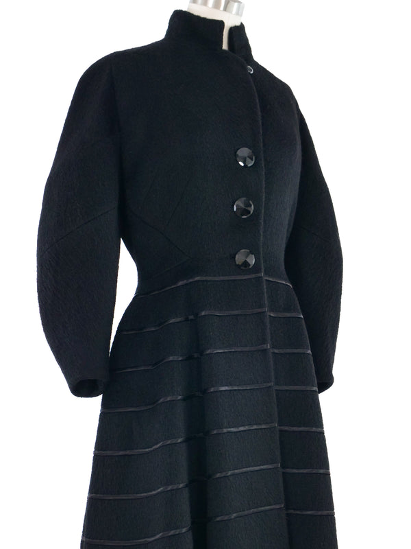 1950s Black Satin Striped Fit & Flare Coat