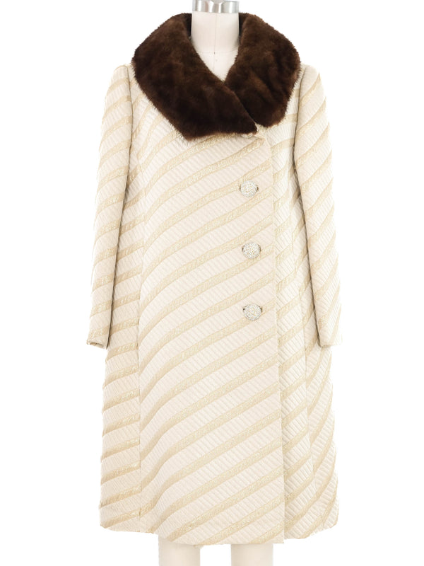 Fur Accented Metallic Striped Coat