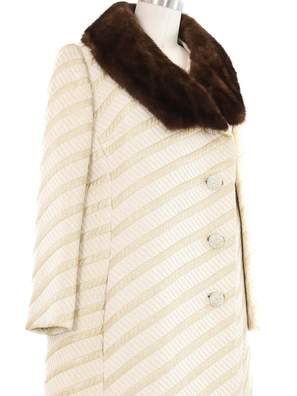 Fur Accented Metallic Striped Coat