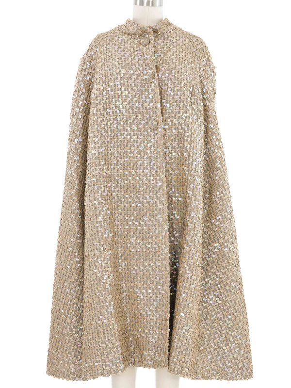 1960s Taupe Sequin Cape Coat Outerwear arcadeshops.com