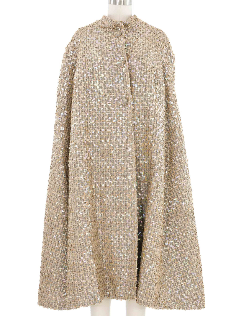 1960s Taupe Sequin Cape Coat Outerwear arcadeshops.com