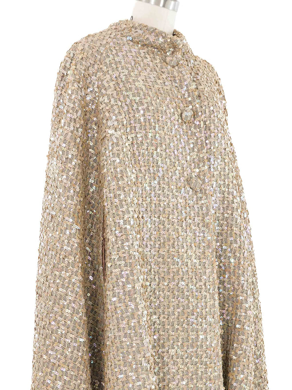 1960s Taupe Sequin Cape Coat Outerwear arcadeshops.com