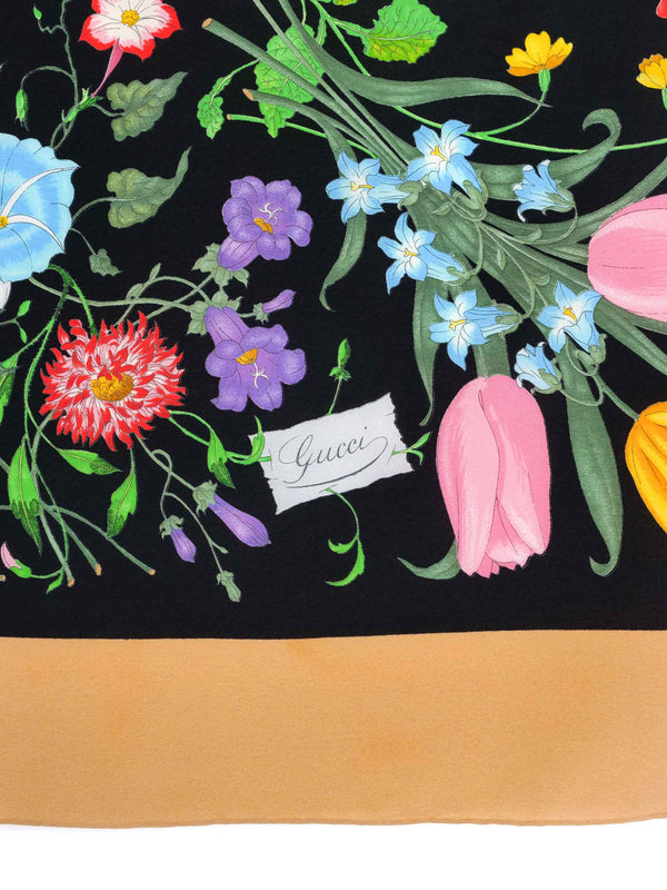 Gucci Flora Beige and Black Silk Scarf