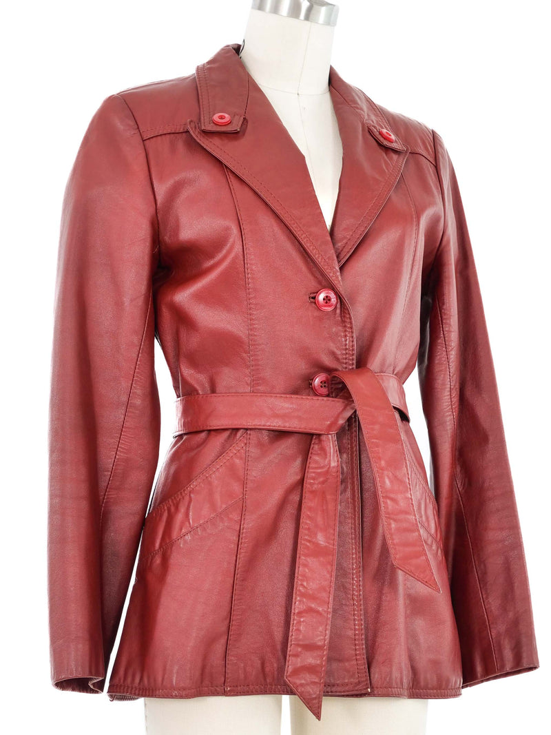 1970s Terracotta Leather Belted Jacket Jacket arcadeshops.com