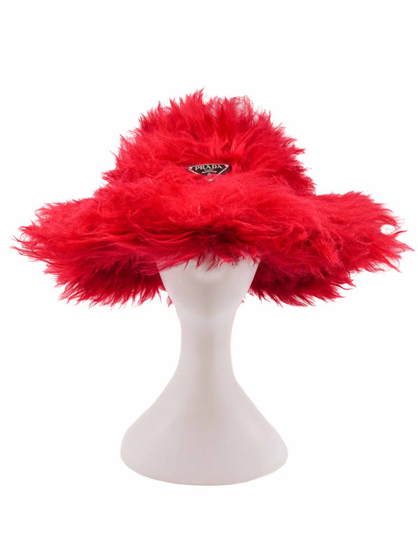 Prada Red Mohair Plush Hat