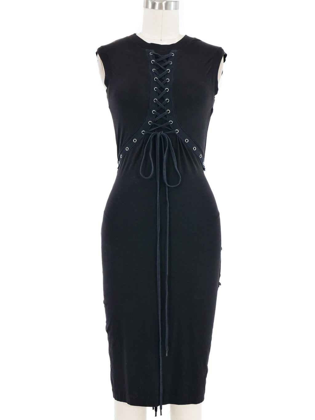 2003 Christian Dior Black Lace Up Jersey Dress