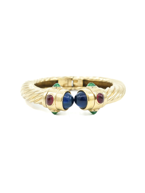 Blue Cabochon Accented Hinged Bangle Accessory arcadeshops.com
