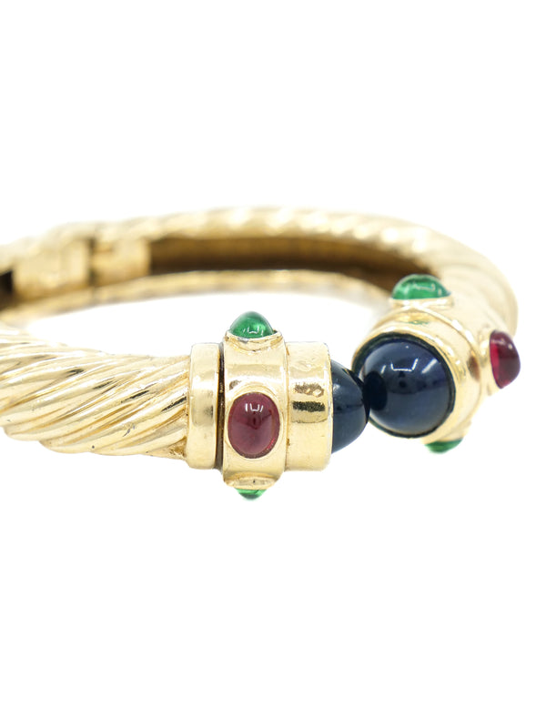 Blue Cabochon Accented Hinged Bangle Accessory arcadeshops.com