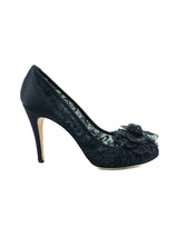 Chanel Black Lace Camellia Heels, 39 Accessory arcadeshops.com