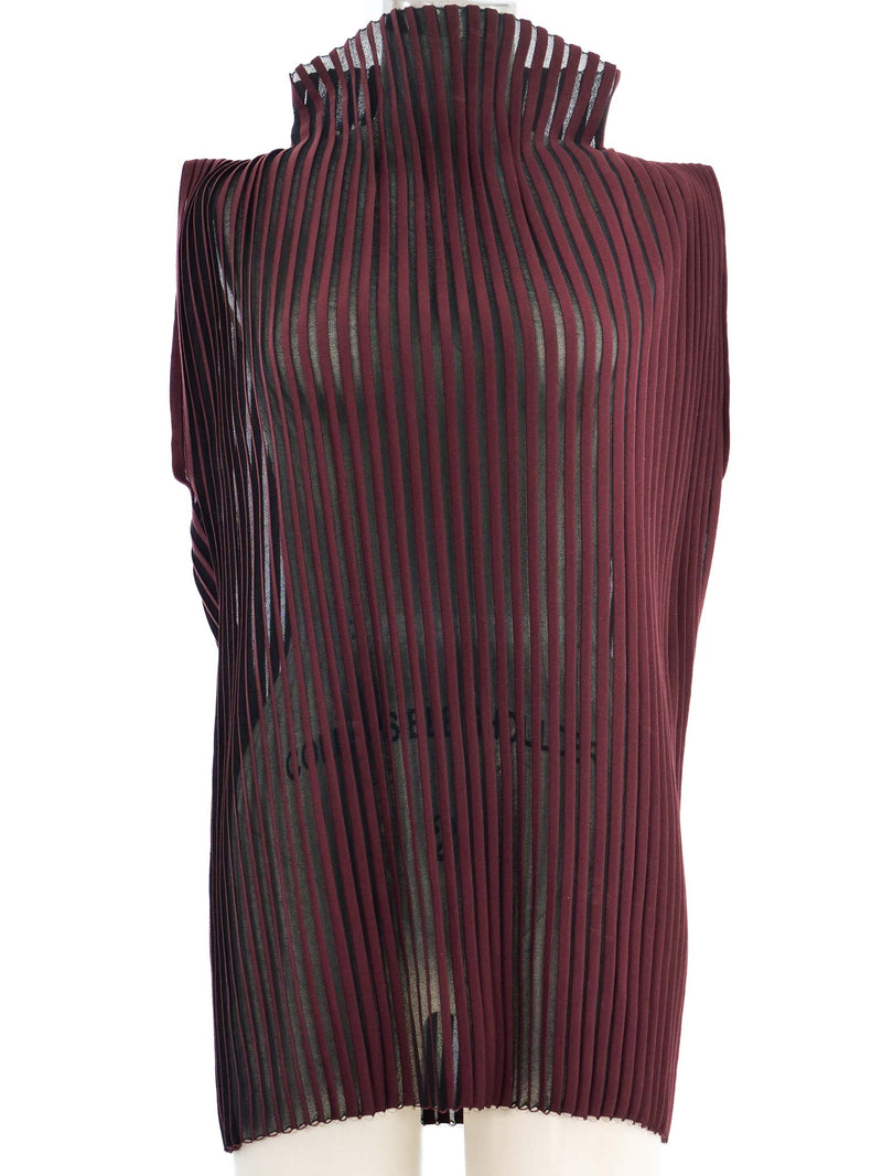 Celine Burgundy Plisse Sleeveless Top Top arcadeshops.com