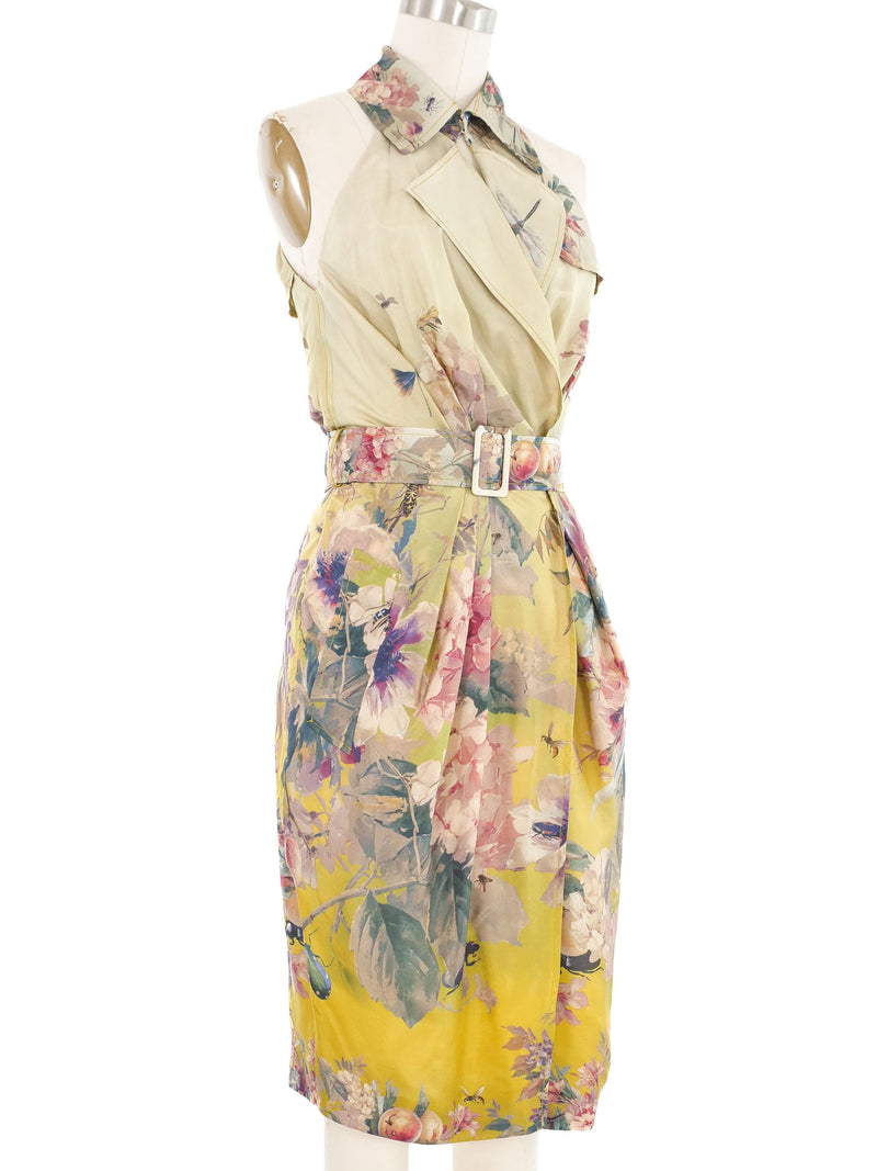 Jean Paul Gaultier Floral Print Green Silk Wrap Dress Dress arcadeshops.com
