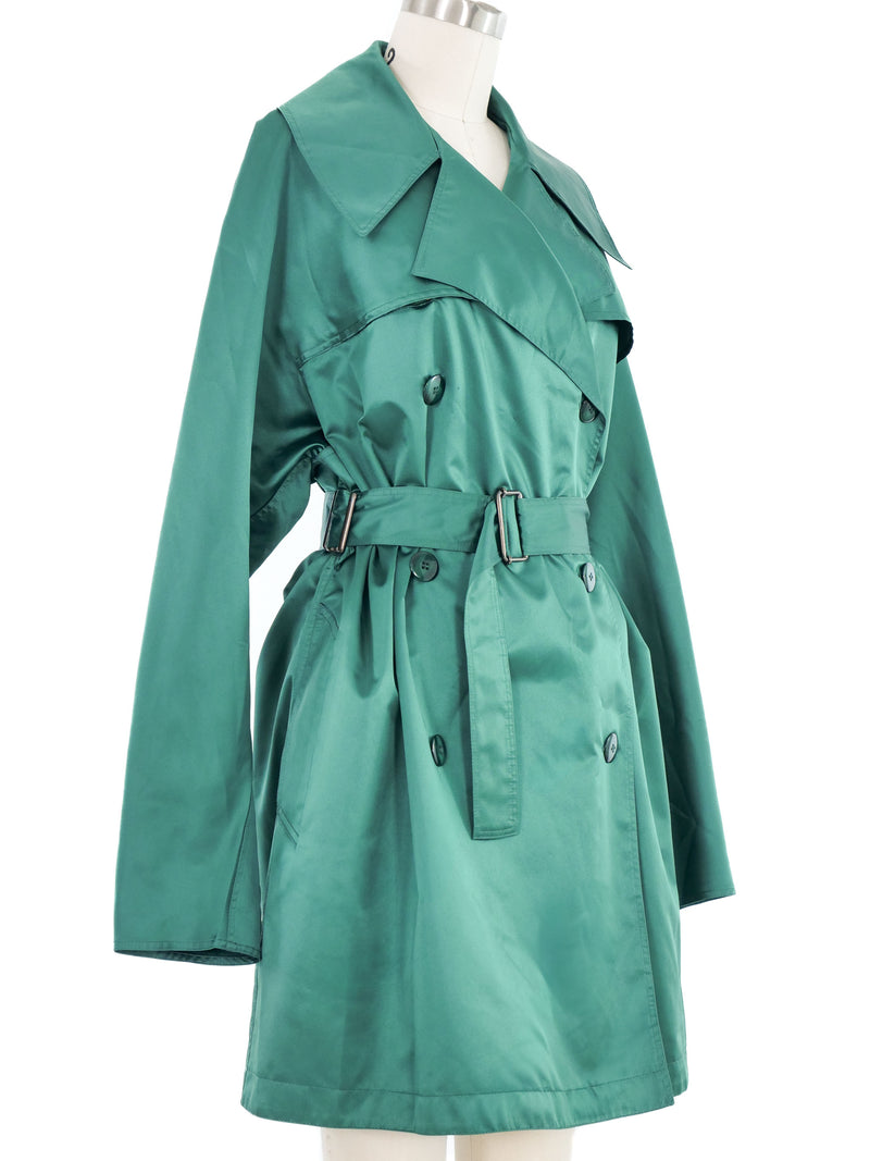 1980s Alaia Emerald Satin Trench Coat Outerwear arcadeshops.com