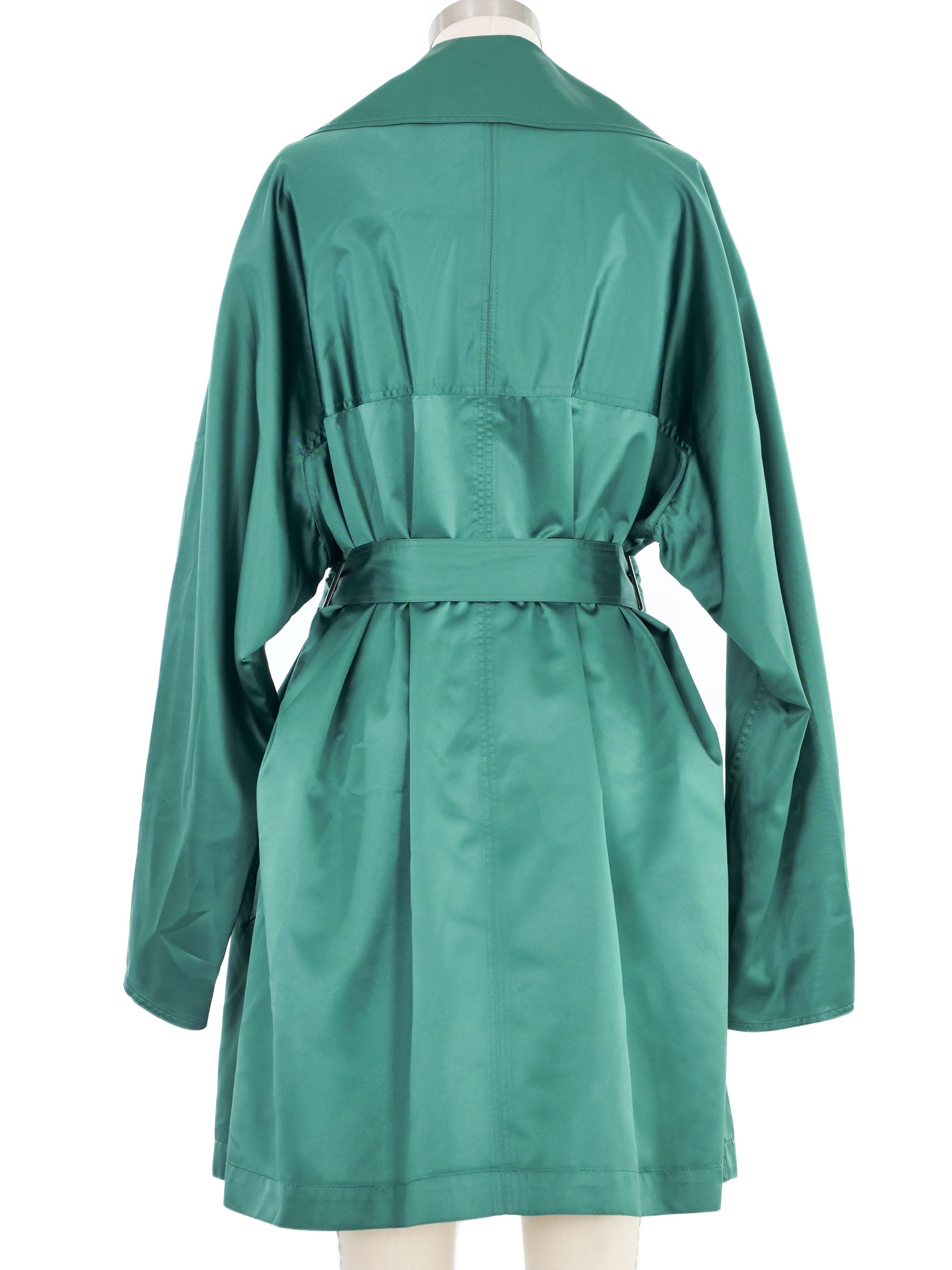 1980s Alaia Emerald Satin Trench Coat