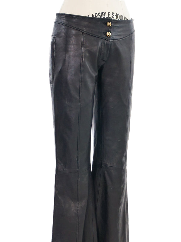 Versace Leather Boot Cut Pant Bottom arcadeshops.com
