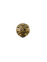 1997 Chanel Studded Brass Logo Earrings Jewelry arcadeshops.com