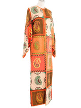 1970s Embroidered Satin Angel Sleeve Caftan