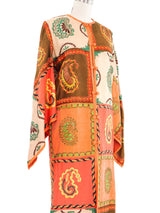 1970s Embroidered Satin Angel Sleeve Caftan