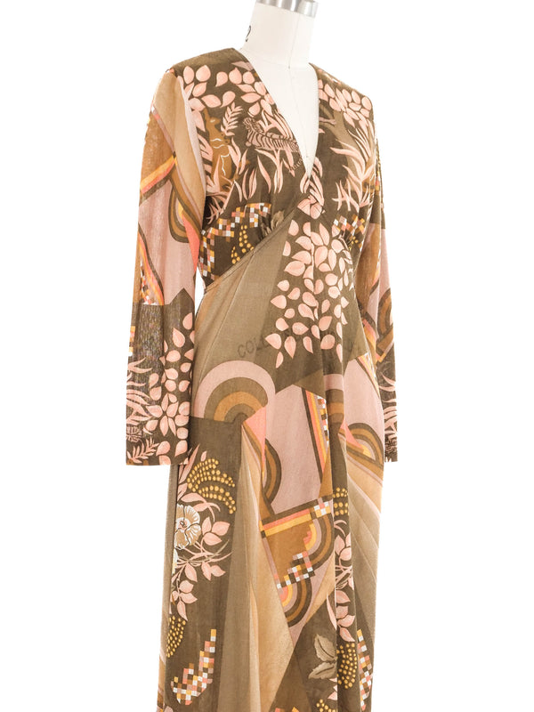 1970s Victor Costa Autumnal Floral Maxi Dress