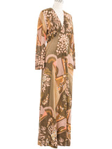 1970s Victor Costa Autumnal Floral Maxi Dress