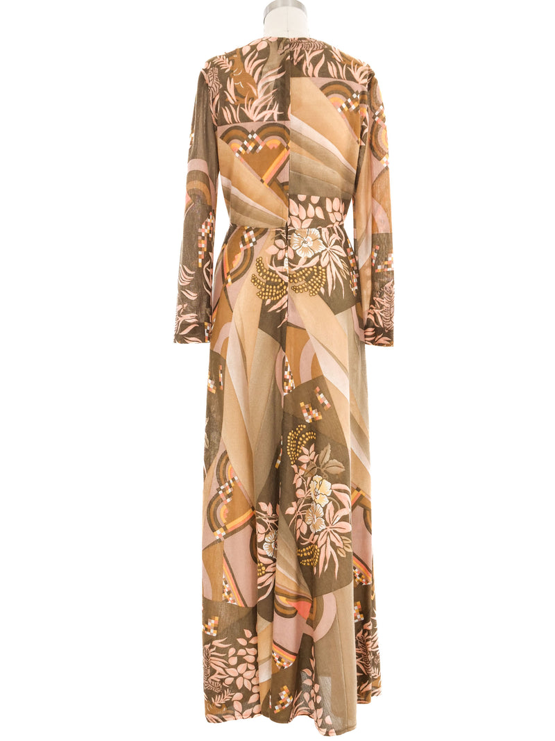 1970s Victor Costa Autumnal Floral Maxi Dress