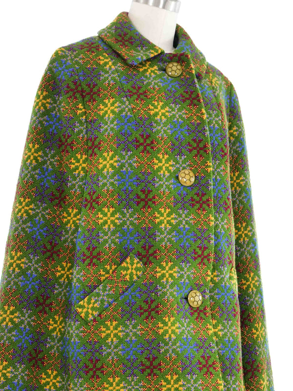 1960s Green Wool Tweed Cape Coat