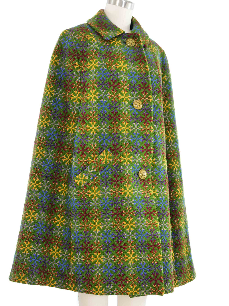 1960s Green Wool Tweed Cape Coat