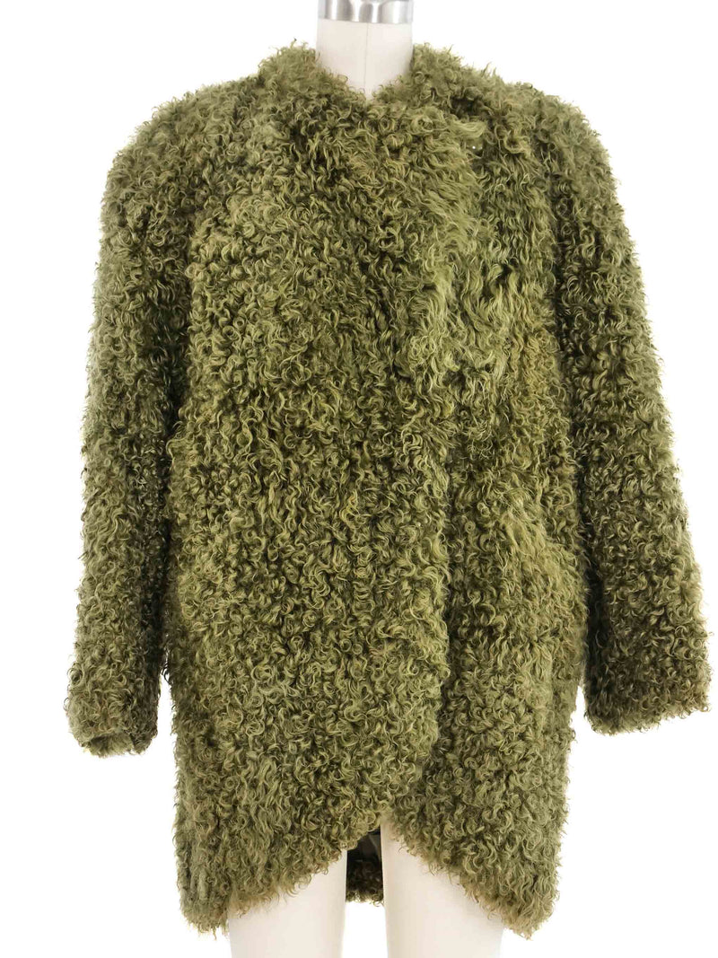 Green Curly Lamb Fur Coat