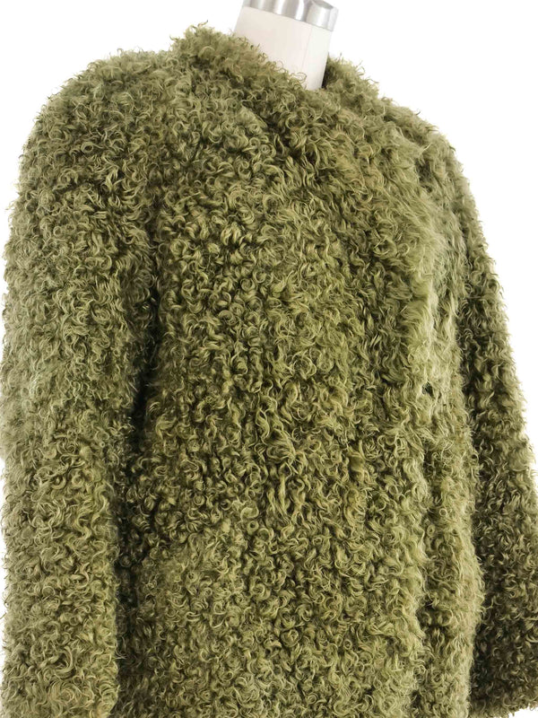 Green Curly Lamb Fur Coat