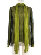2015 Gucci Net Overlay Green Silk Top