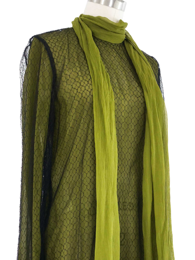 2015 Gucci Net Overlay Green Silk Top