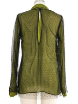 2015 Gucci Net Overlay Green Silk Top