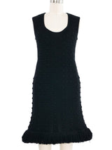2021 Bottega Veneta Black Knit Pom Pom Dress