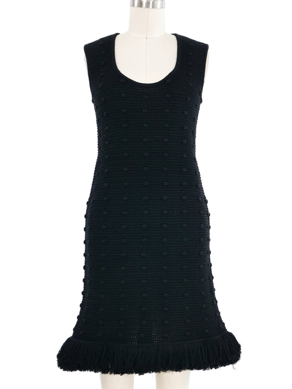 2021 Bottega Veneta Black Knit Pom Pom Dress