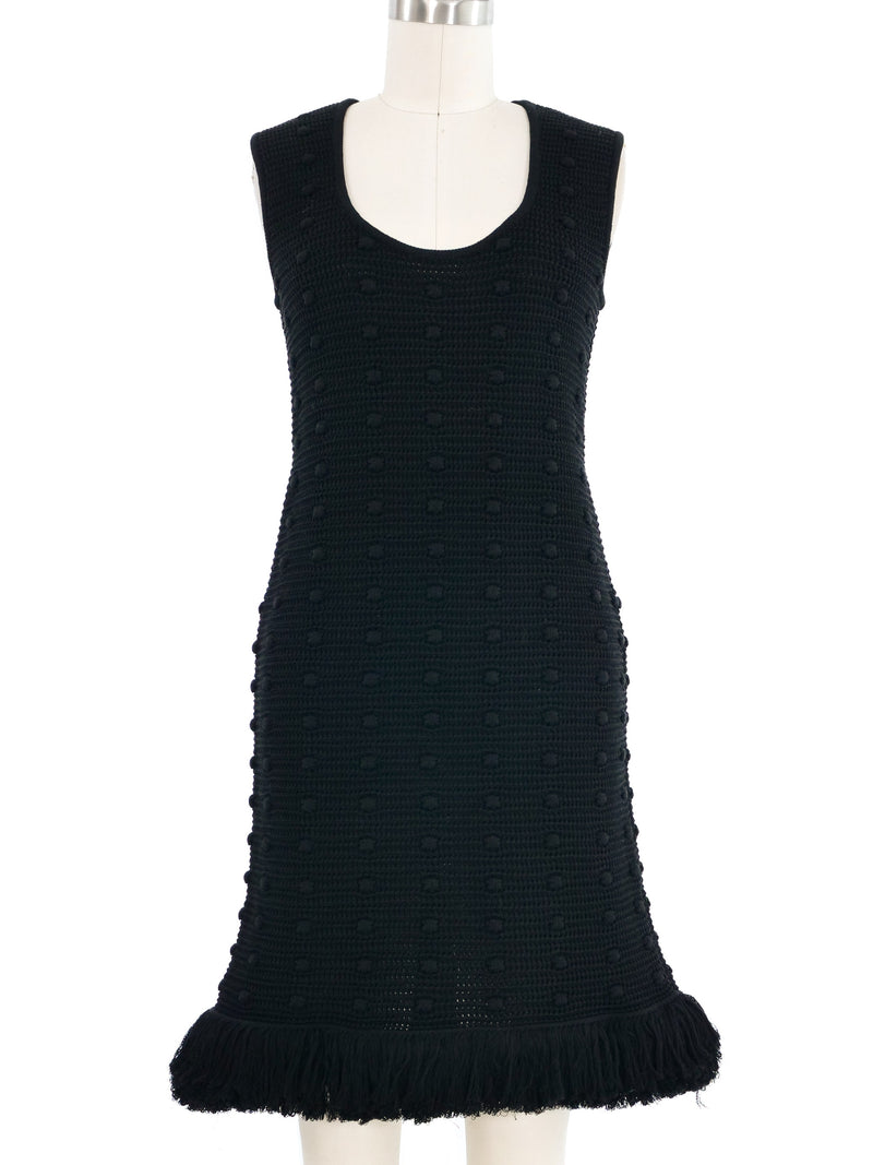 2021 Bottega Veneta Black Knit Pom Pom Dress